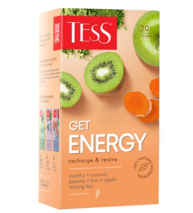 ჩაი მწვანე "Tess / ტესი" GET ENERGY პირამიდა (20 ცალი)