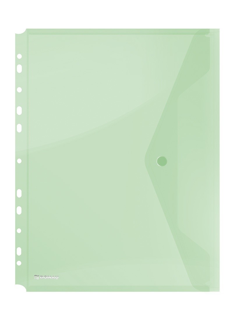 ENVELOPE FOLDER, DONAU, PP, A4, WITH SNAP CLOSURE, MULTI-PUNCHED, GREEN
