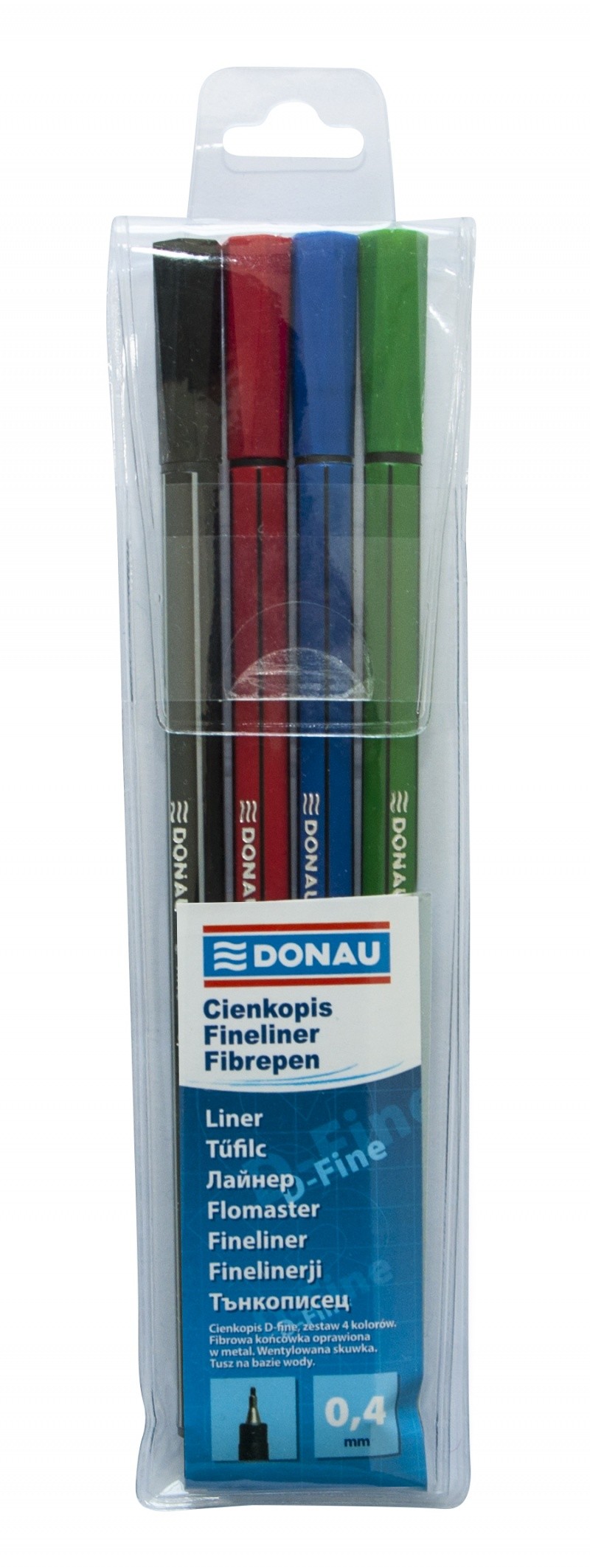 FINELINER DONAU D-FINE 0,4 MM PVC BAG 4 ASS COLOURS OPP BAG/ETUI