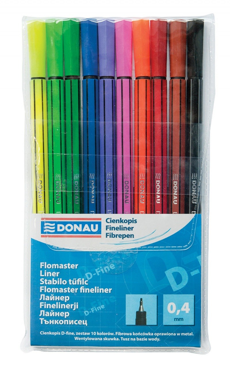 FINELINER DONAU D-FINE 0,4 MM PVC BAG 10 ASS COLOURS OPP BAG/ETUI