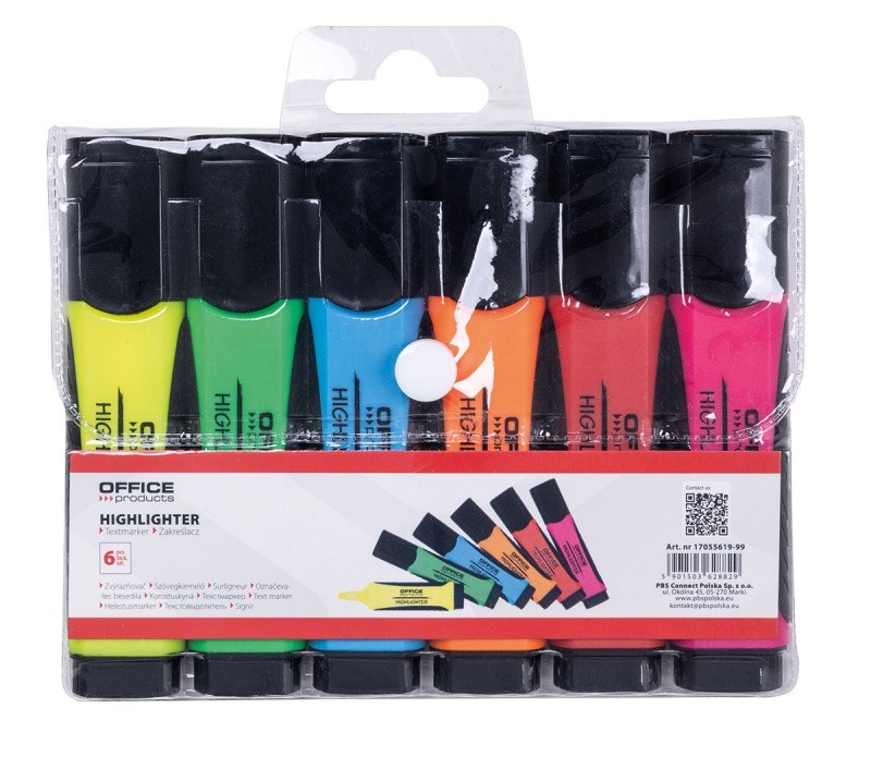 HIGHLIGHTER, OFFICE PRODUCTS, WITH RUBBER HANDLE, 2-5 MM, SET OF 6 PCS IN A CASE
