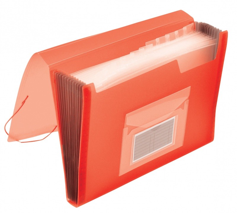 FILE FOLDER WITH 12 DIVIDERS TABS AND BAND TRANSP. RED