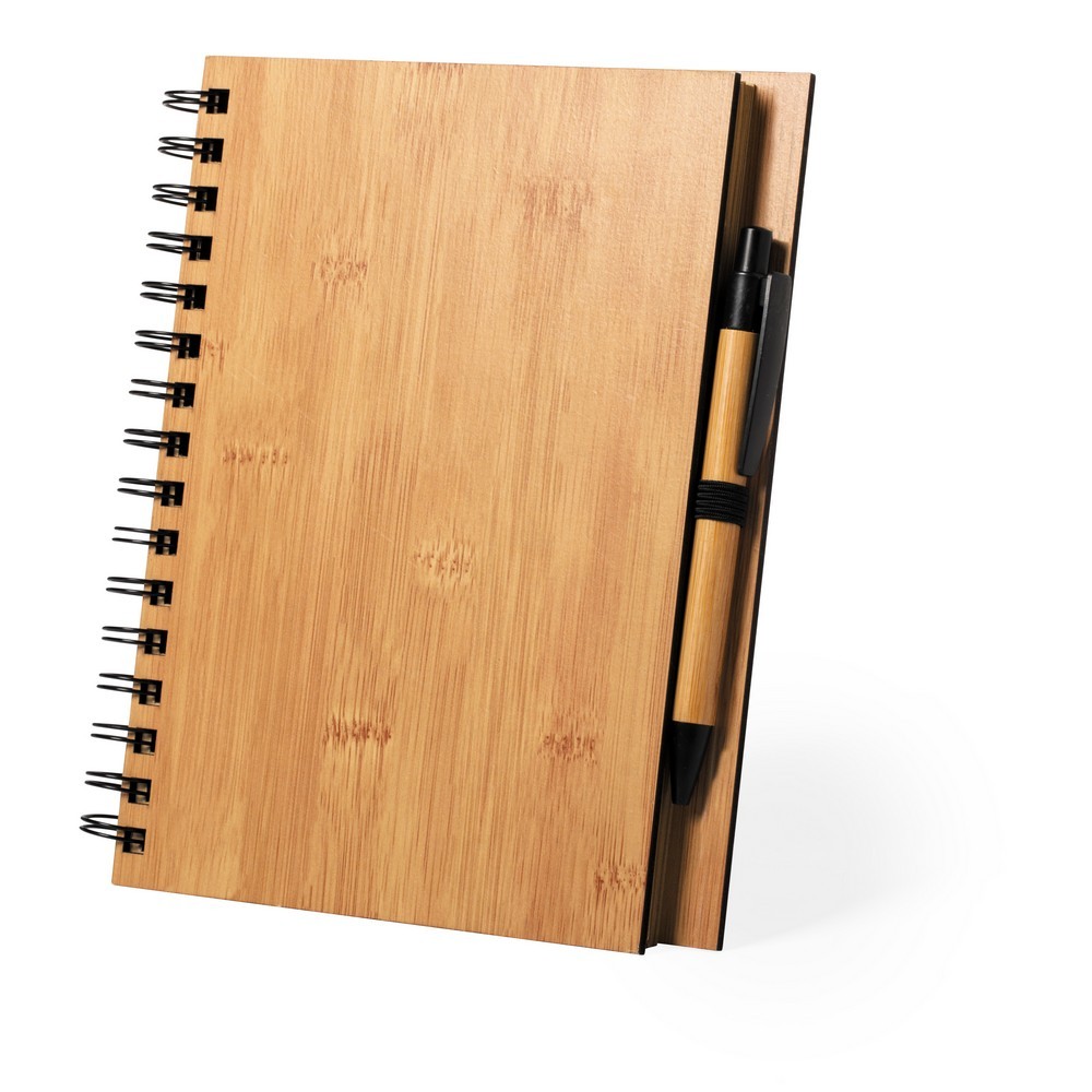 Bamboo notebook approx. A5 with ball pen
