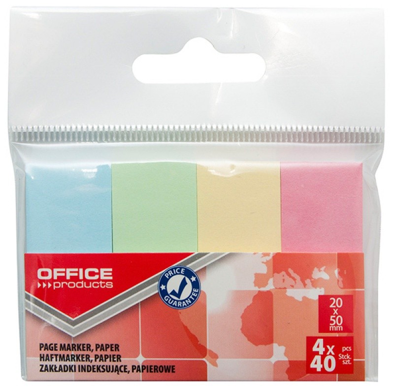 გვერდის წებოვანი ჩასანიშნი ქაღალდი, პასტელი(4ფერი) OFFICE PRODUCTS 20X50მმ 4X40ფურცელი