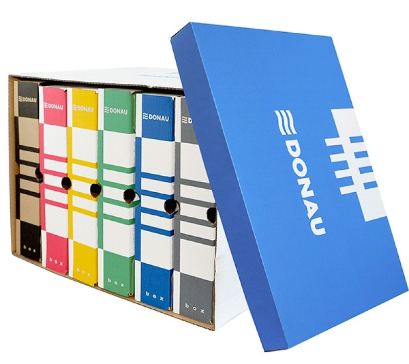 საარქივე ყუთი მუყაო ლურჯი წინიდან ხდადი DONAU 363x545x317მმ (საქაღალდის გარეშე)