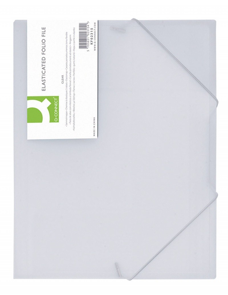 ELASTICATED 3 FLAP FOLDER, Q-CONNECT, A4, PP, 400MIC HALF-TRANSPARENT, WHITE