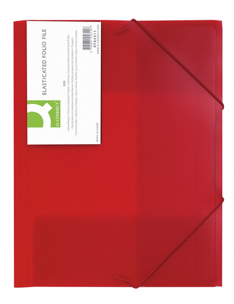ELASTICATED 3 FLAP FOLDER, Q-CONNECT, A4, PP, 400MIC HALF-TRANSPARENT, RED