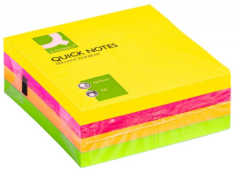 SELF STICK NOTES 76X76MM 4 COLOURS X 80 SHEETS NEON//KF10497
