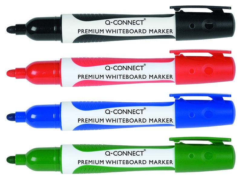 Q-CONNECT PREMIUM WHITEBOARD MARKER, RUBBER GRIP, ROUND, 2-3MM (LINE), 4PCS, MIX OF COLORS