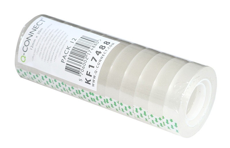 SELF-ADHESIVE TAPE, Q-CONNECT, 12MM X 30M, 12PCS, CLEAR
