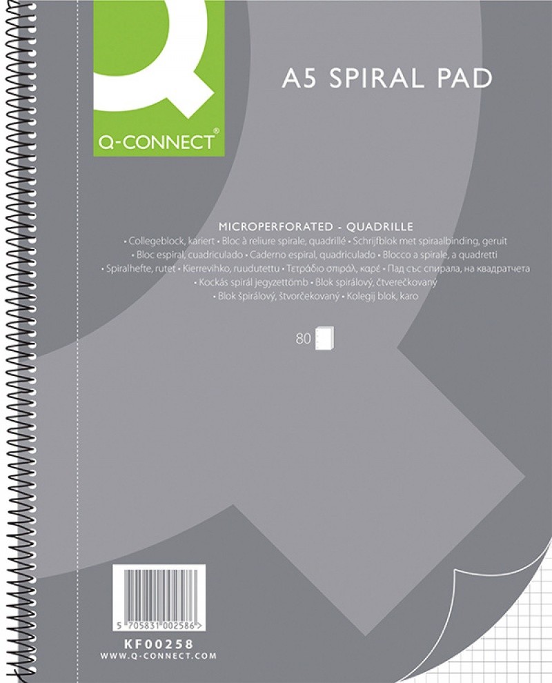SPIRAL BOOK, A5, SQUERED, 80 SHEETS