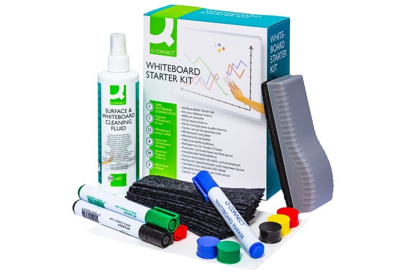 STARTER KIT WITH WHITEBOARD CLEAN FLUID, 4 ASSOR.MARK, 10 ASSOR. MAGN, WHITEBOARD ERAS.