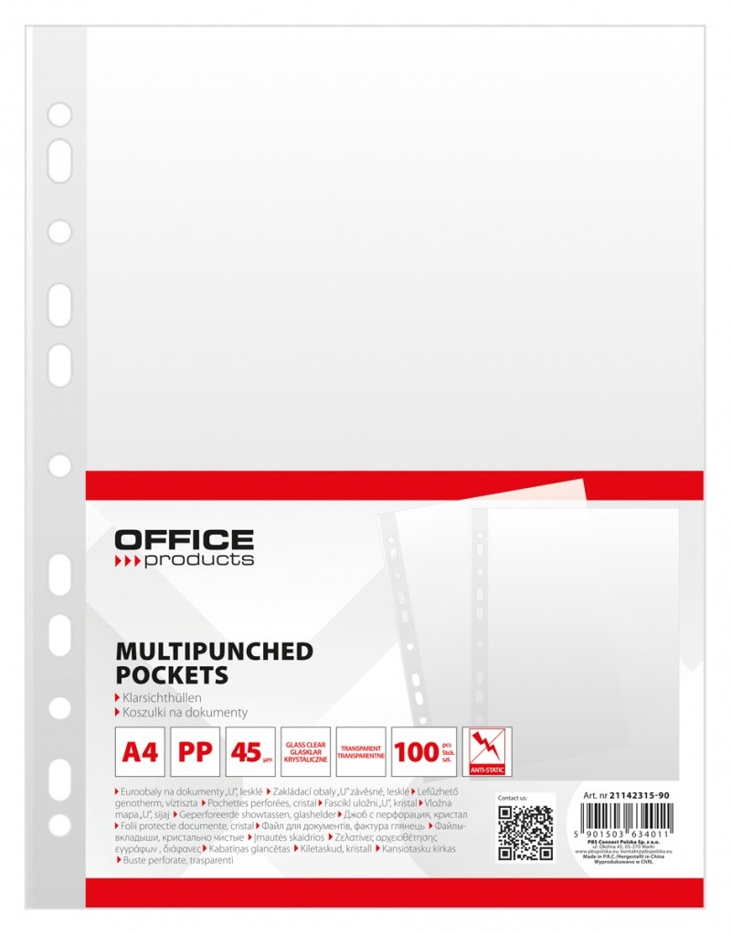 ფაილი 45 მიკრონი (100 ცალი) OFFICE PRODUCTS A4 პრიალა ზედაპირით