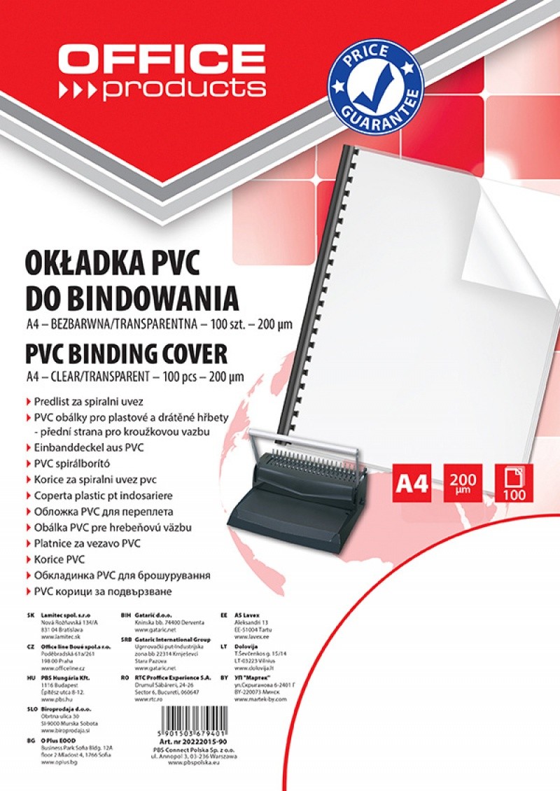 PVC BINDING COVER OFFICE PRODUCTS 200MIC A4, 100 PCS/BAG TRANSPARENT