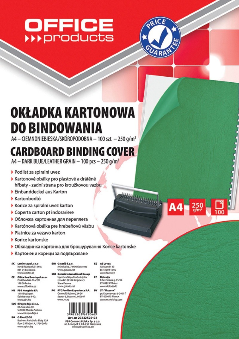 CARDBOARD BINDING COVER OFFICE PRODUCTS LEATHER GRAIN 250G/M2 A4, 100 PCS/BAG GREEN