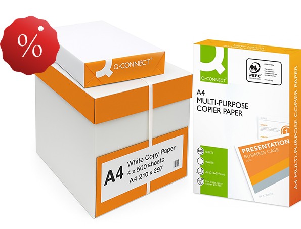 (ყუთი-5შეკვრა) A4 საბეჭდი ქაღალდი Q-CONNECT 75გრ. 500 ფურც. სითეთრე - 146CIE, სისქე - 104მკ. C კლასი - საბითუმო შეთავაზება