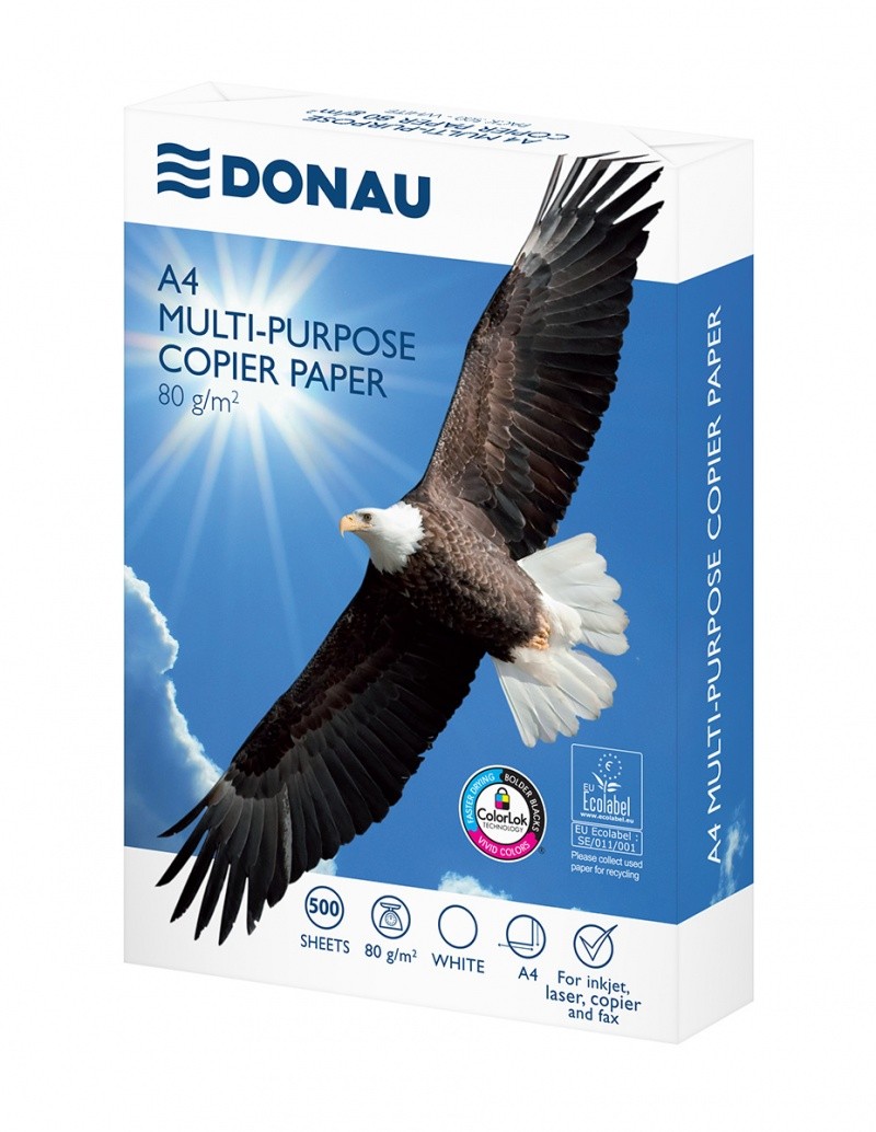 A4 საბეჭდი ქაღალდი DONAU 80 გრ. 500 ფურც. სითეთრე - 150CIE, სისქე - 106მკ. C კლასი