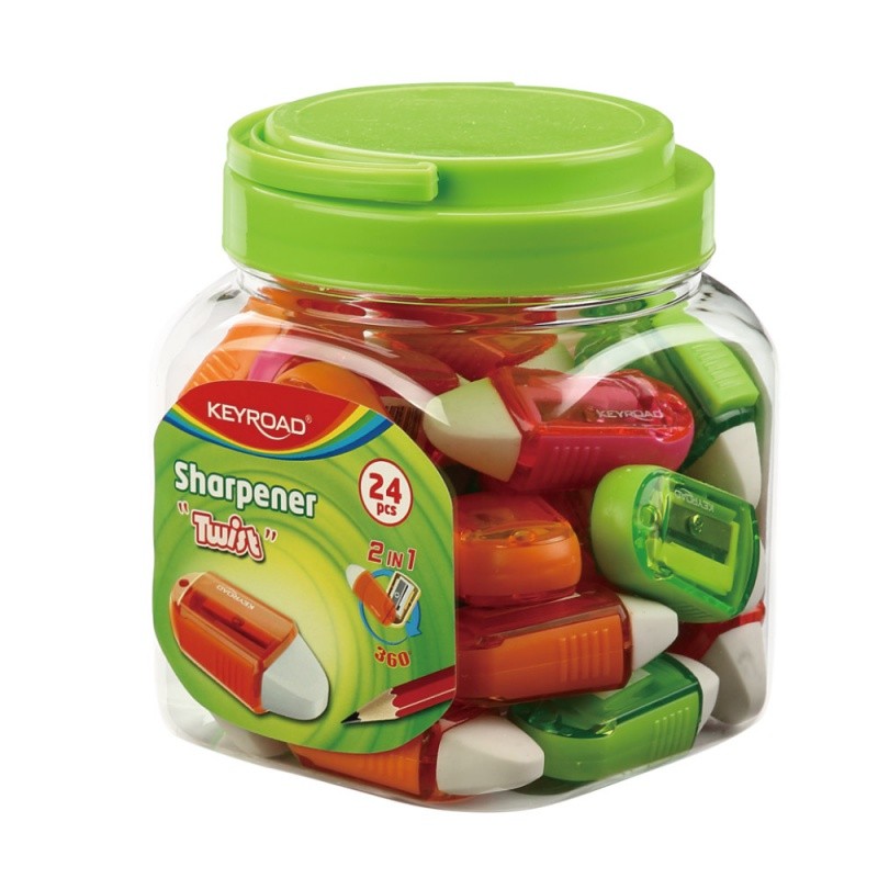 სათლელი KEYROAD TWIST 1 ზომა, 1 ცალი, საშლელით, შერეული ფერები