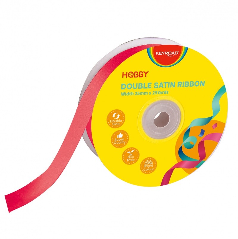 ლენტი / ზონარი KEYROAD ატლასი, ორმაგი, 25მმx23მ, წითელი