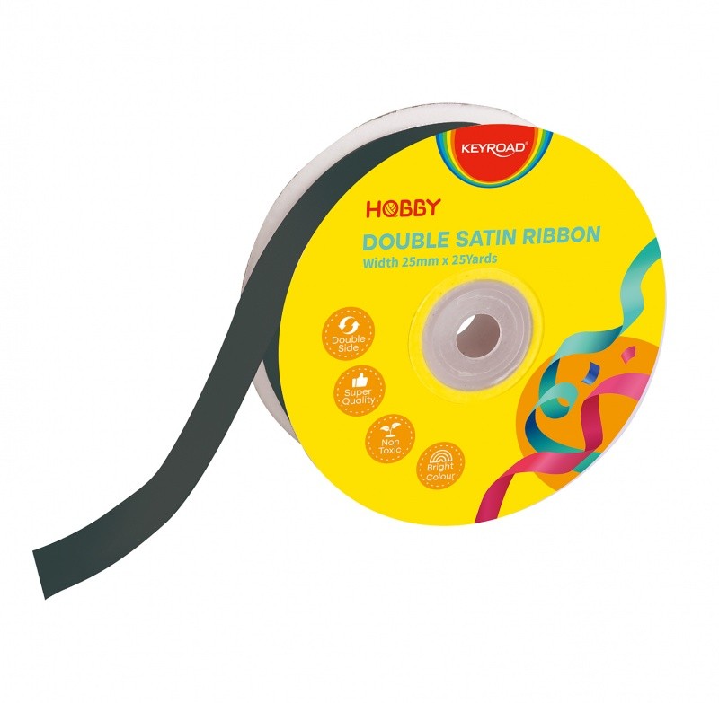 ლენტი / ზონარი KEYROAD ატლასი, ორმაგი, 25მმx23მ, შავი