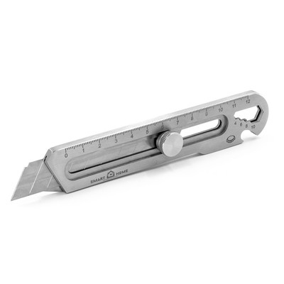 Cutter, ruler, bottle opener, spanner for screws