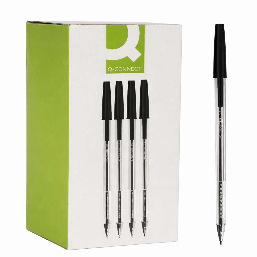 კალამი ბურთულიანი გაჭვირვალე Q-CONNECT Classic 0.7მმ შავი (20ცალი)