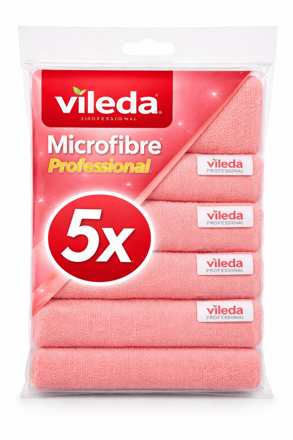 ტილო მიკროფიბრა VILEDA PROFESSIONAL MICROTUFF 36x36სმ, წითელი, 5 ცალიანი შეფუთვა
