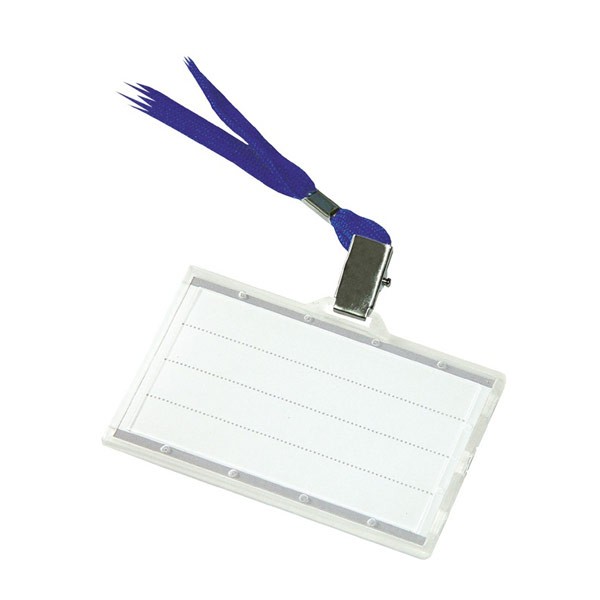 NAME BADGE, DONAU, PP, 92X58MM, INSERT 87X54MM, WITH BLUE LANYARD, CLEAR