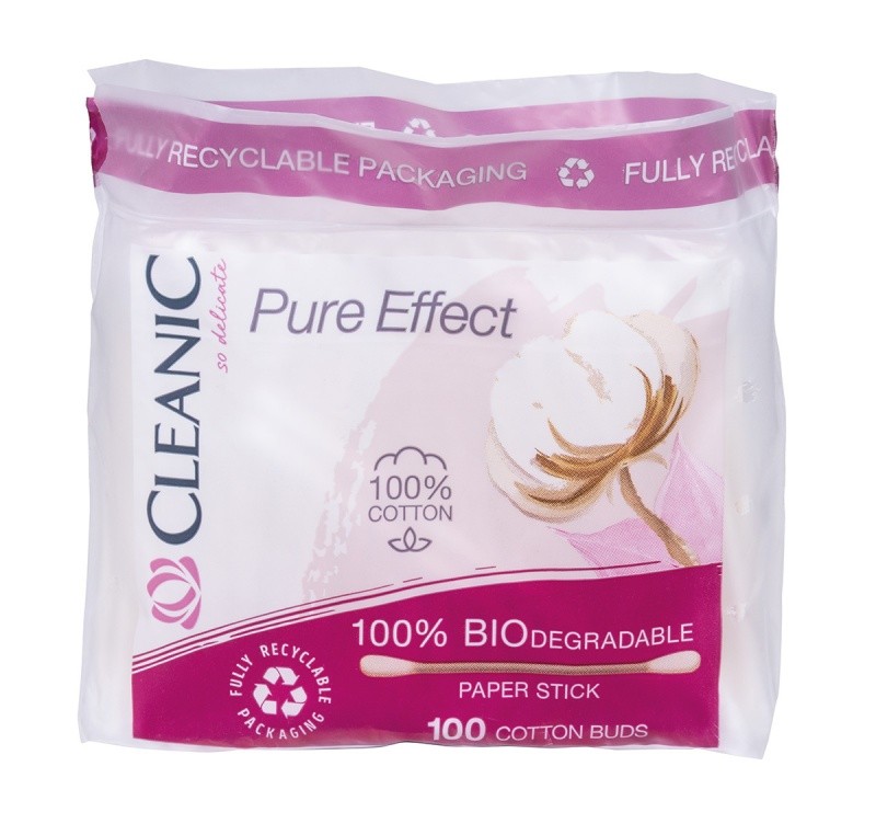 ბამბის ყურის ჩხირები - CLEANIC Pure Effect, 100 ცალი