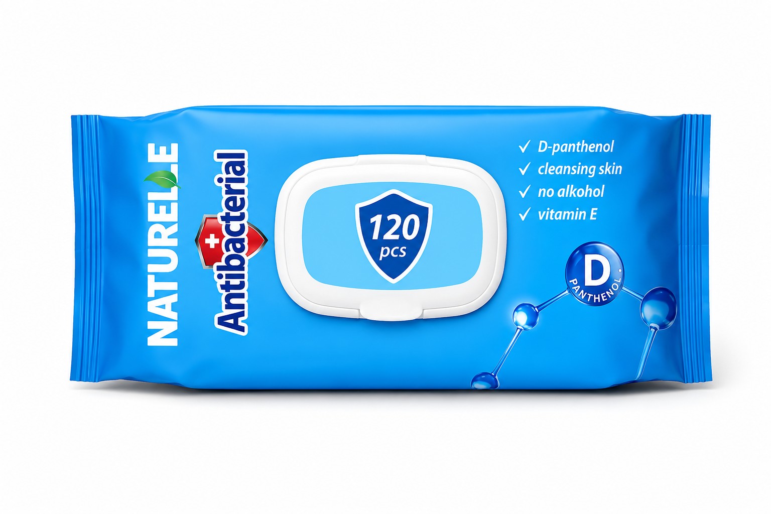 სველი ხელსახოცი "NATURELLE" ანტიბაქტერიული D პანთენოლით, ზომა 140х180, 120 ცალიანი
