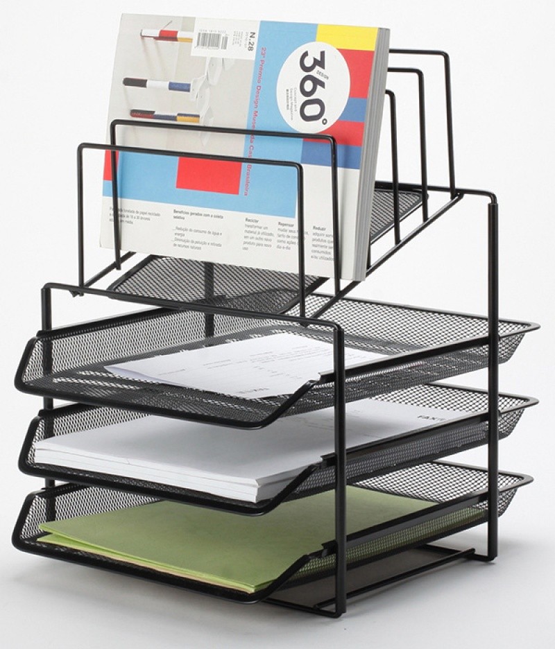 DESKTOP LETTER SORTER AND FILE TRAY, Q-CONNECT, 3 TRAYS, STEEL, MESH, BLACK