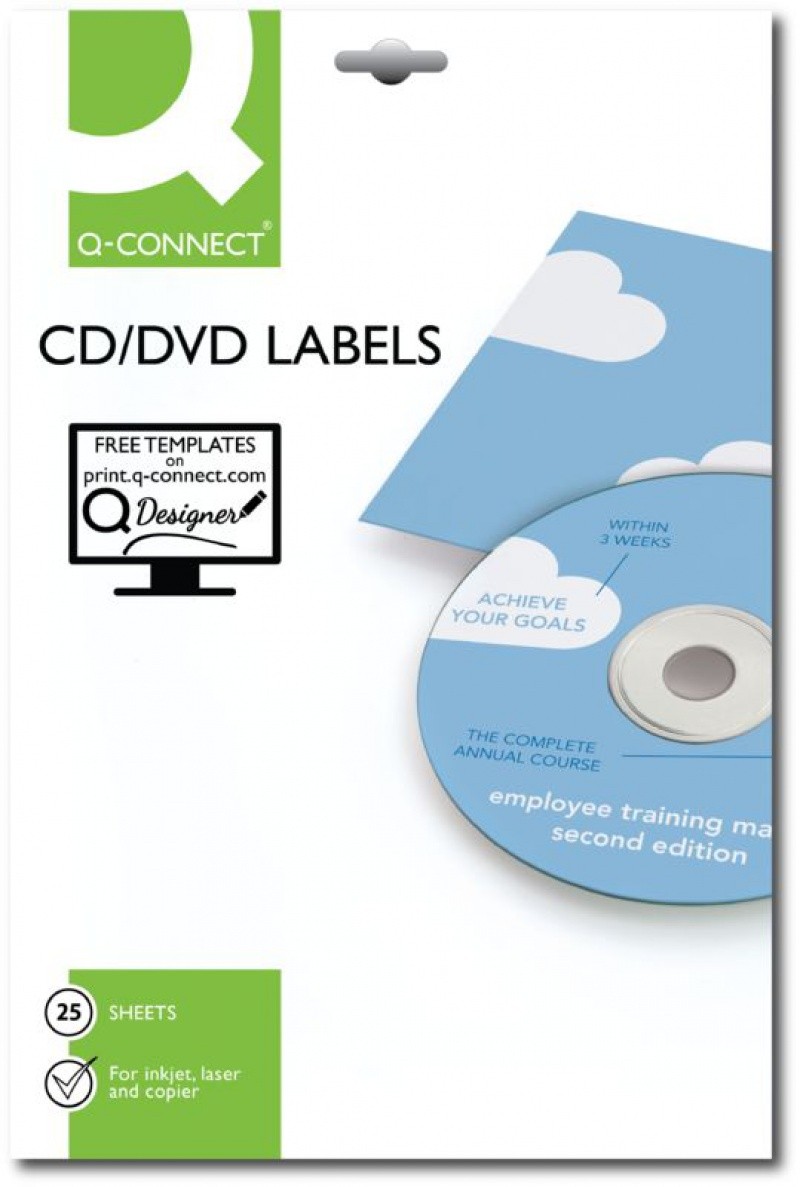 850064 CD/DVD SELFADHESIVE Q-CONNECT LABELS 50PCS DIA 116MM