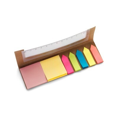 Memo holder, sticky notes, ruler