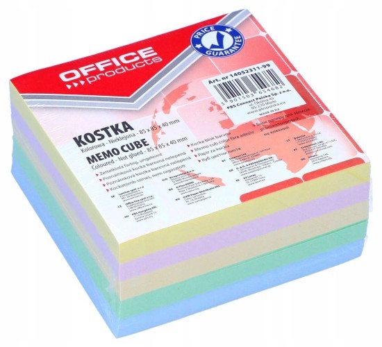 MEMO CUBE "OFFICE PRODUCTS" - COLOURED, NOT GLUED, 85X85X40MM