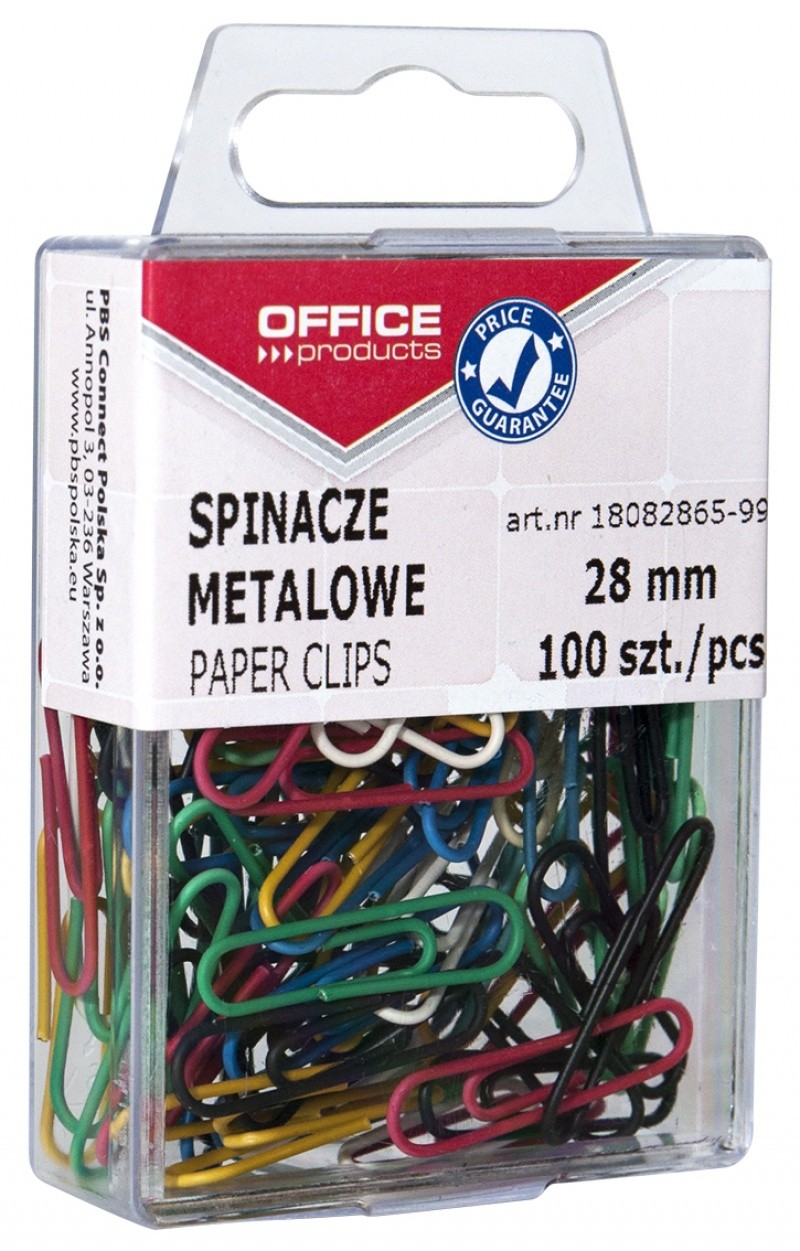 PAPER CLIPS OFFICE PRODUCTS VINYL COATED IN PLASTIC BOX 28 MM, 100 PCS ASSORTED